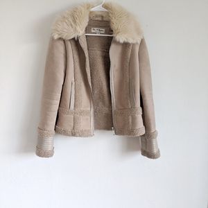 Miss Selfridge faux fur beige pink jacket